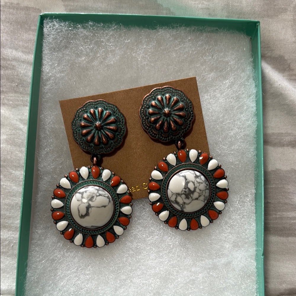 Bohemian Statement Earrings with Marble Accents